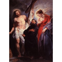 Postal San Agustín entre Cristo y la virgen