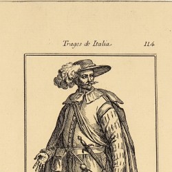 Traje de soldado desarmado, introducido en Italia por Velónico, príncipe y duque de Saboya