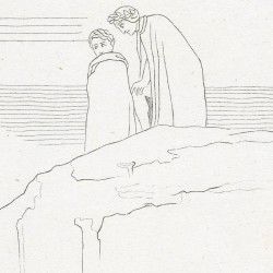 Dante y Virgilio llegan a la orilla de un abismo en que sufren su castigo los aduladores (Capítulo XVIII. Lámina 19)