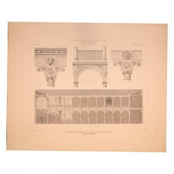 Longitudinal section and details of the archiepiscopal palace (Alcalá de Henares)