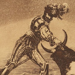 Un caballero español mata un toro después de haber perdido el caballo (Tauromaquia Nº9)