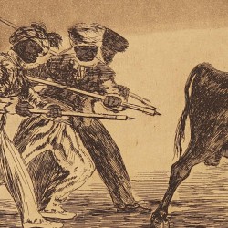 Palenque de los moros hecho con burros para defenderse del toro embolado (Tauromaquia Nº17)