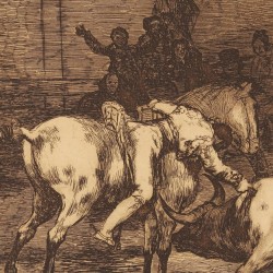 Mariano Ceballos, alias the Indian, kills the bull from his horse (Tauromaquia Plate 23)