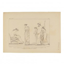 Vulcan, supported by two golden slaves who seemed animated, goes to ask Thetis the reasons for her visit and her sadness
