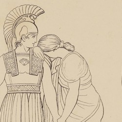 Hector says goodbye to Andrómaca (Book VI. Plate 14)